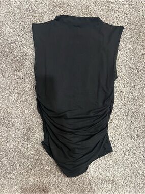 Steve Madden Black Sleeveless Ruched Bodysuit